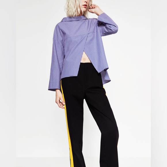 Zara Blue and White Striped Structured Button Shirt - Picture 1 of 7